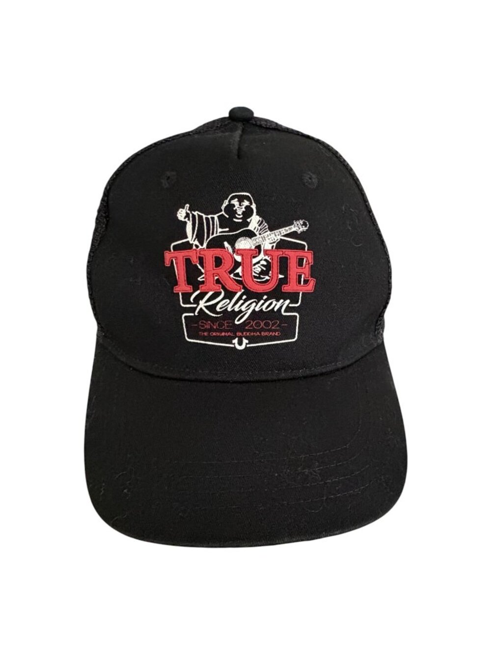 True Religion Brand Jeans Buddha Guitar Black Trucker Hat Snapback Cap